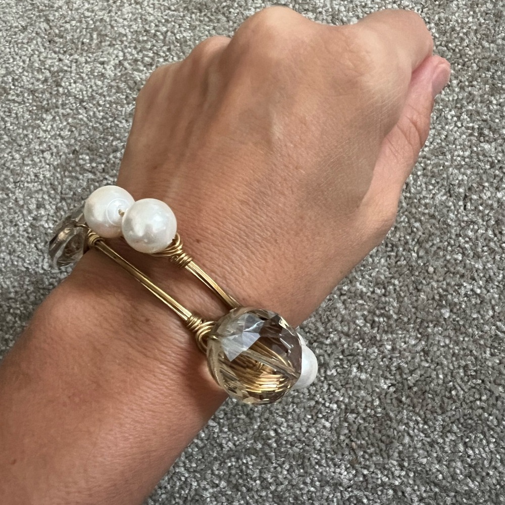 Gold Gemstone & Pearl Bauble Bangle Set